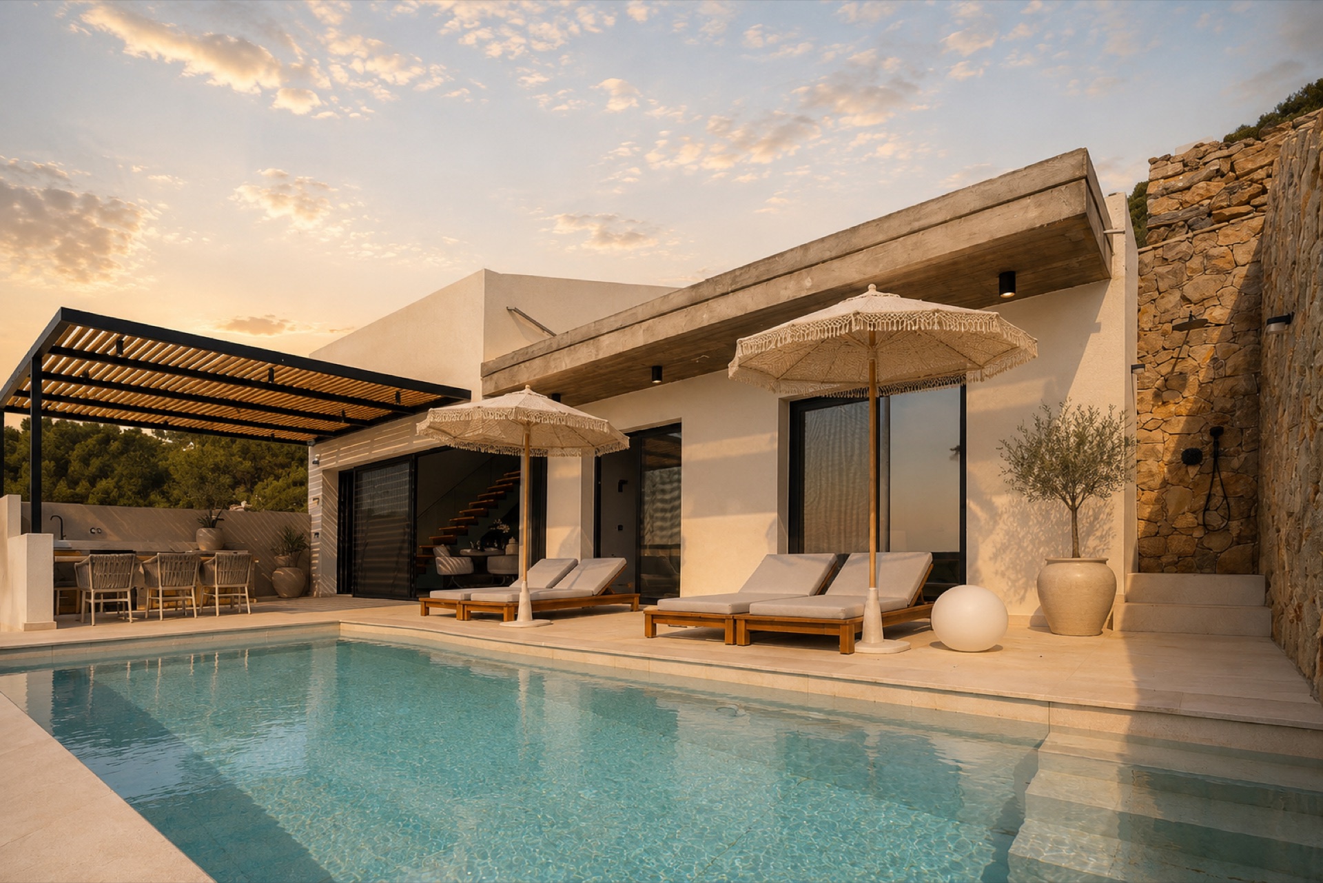 The villa at golden hour