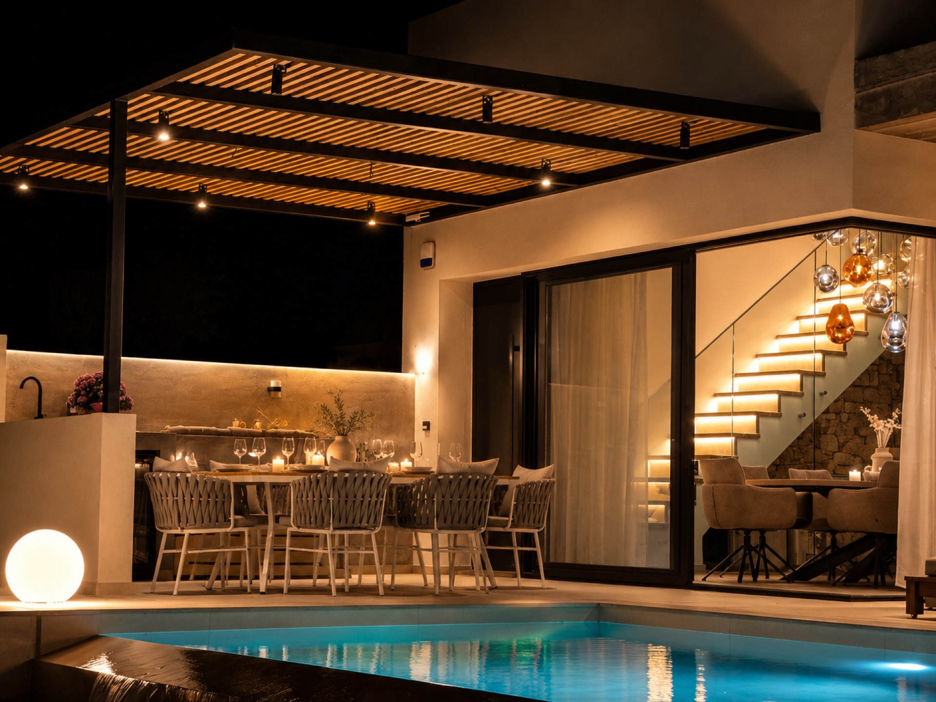 The terrace at night