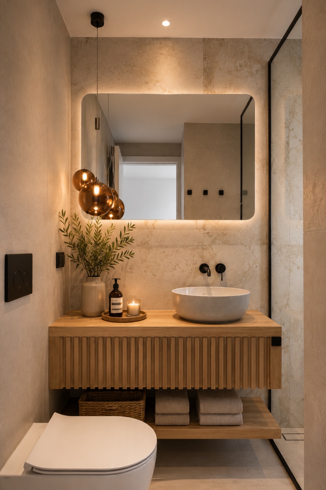 Walk-in marble shower