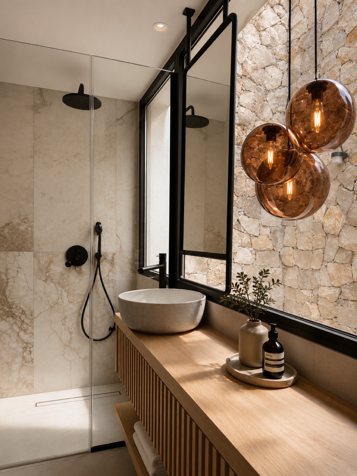 Stone-wall bathroom