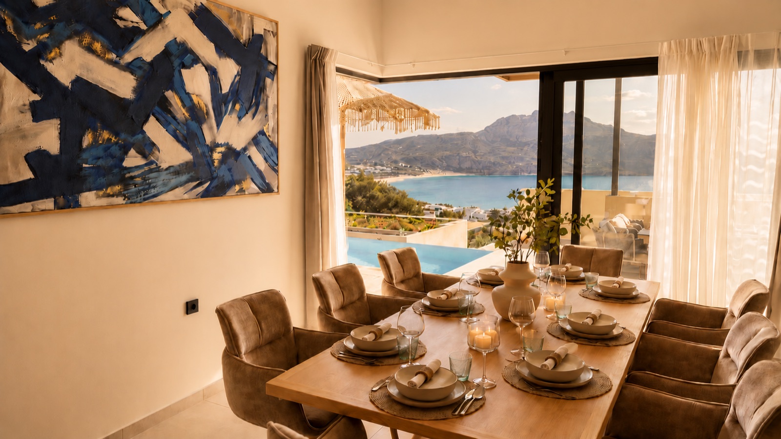 Dining table set with sea view
